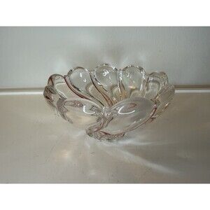 Vintage Art Glass Candy Dish Swirl Pink/Red Ribbon Clear Glass Bowl 5.5”